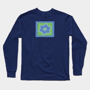 Blue Shooting Star Outlined in White with Green Background Long Sleeve T-Shirt